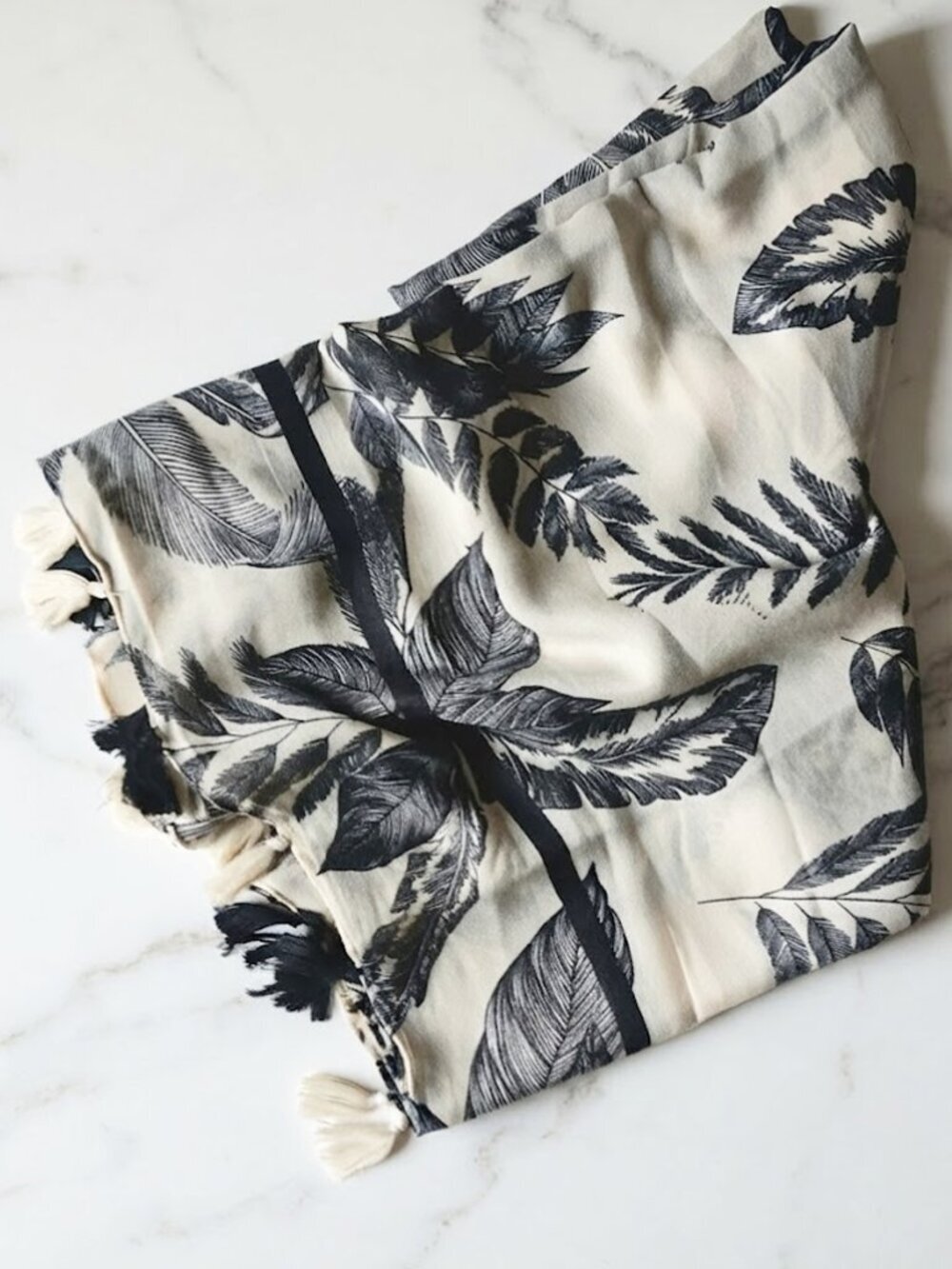 Women's Cream scarf with Black Leaf Print - Picture 4 of 5